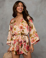 Cream Multi % Palm Canyon Satin Tie Waist Romper-5