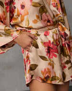 Cream Multi % Palm Canyon Satin Tie Waist Romper-2