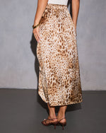 Cheetah % Imogen Satin Printed Tie Front Midi Skirt-4