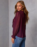 Wine % Prunella Ruffle Lace Up Top-4