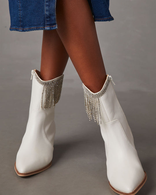 White % Womack Fringe Tassel Ankle Boots-1