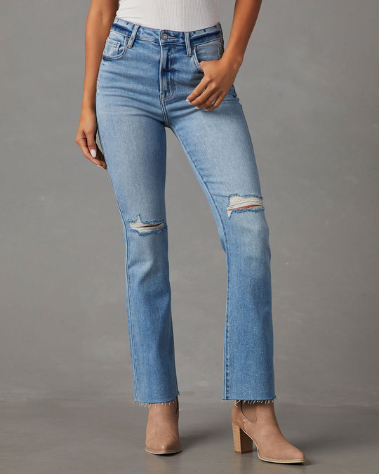 Light Wash % Auggie High Rise Distressed Flare Jeans 2