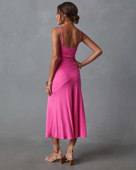 Pink % Liana Beaded V-Neck Midi Dress-4
