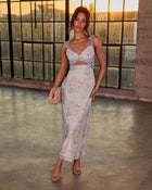 Lavender Floral % Forbidden Love Floral Print Mesh Maxi Dress-1