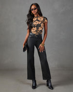 Woodland Bloom Mesh Floral Short Sleeve Top