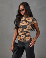 Woodland Bloom Mesh Floral Short Sleeve Top