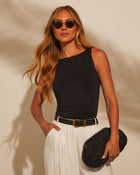 Black % Wynna Crew Neck Tank Top-1