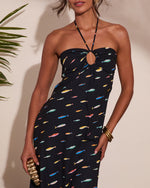 Marine Muse Fish Print Halter Neck Midi Dress