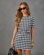 Cobblestone Charm Tweed Plaid Mini Dress