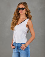 White Multi % Glow Return Satin Lace Trim Tank Top-3