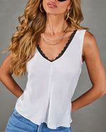 White Multi % Glow Return Satin Lace Trim Tank Top-1