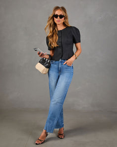 Midnight Minimal Linen Button Down Top