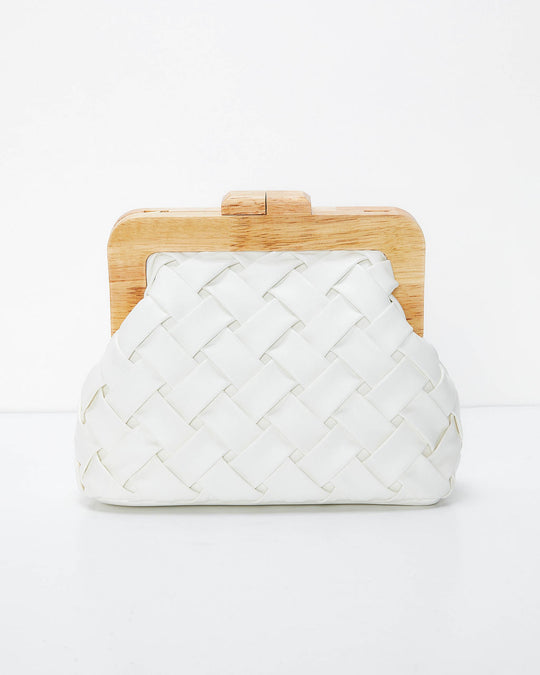 White % Callie Woven Faux Leather Clutch-2