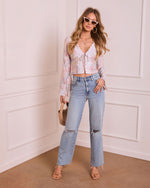 Airy Muse Floral Lace Trim Flyaway Top