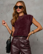 Dark Brown % Becka Fuzzy Knit Sleeveless Sweater Top-1