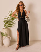 Black % Leilanie Halter Cut Out Maxi Dress-1