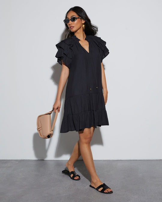 Black % Lennie Ruffle Shoulder Mini Dress-2