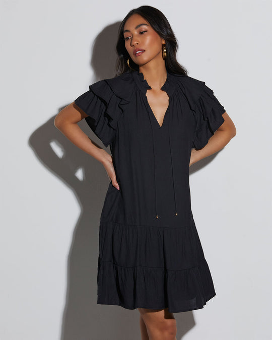 Black % Lennie Ruffle Shoulder Mini Dress-1