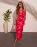 Villa Escape Floral Cut Out Halter Neck Midi Dress