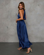 Navy % Mariena Halter Neck Plisse Maxi Dress-8