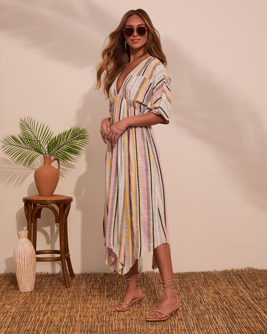 Beachside Bliss Linen-Blend Midi Dress in Red