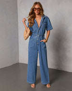 Shelina Short Sleeve Denim Jumpsuit