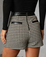 Holiday Elm Contrast Vegan Leather Trim Houndstooth Mini Skirt