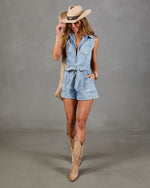 Summer Saddle Denim Waist Tie Romper
