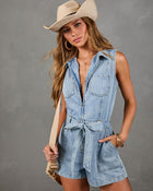 Summer Saddle Denim Waist Tie Romper