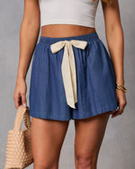 Bare Afternoon Contrast Waist Tie Shorts