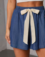 Bare Afternoon Contrast Waist Tie Shorts