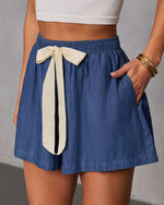 Bare Afternoon Contrast Waist Tie Shorts