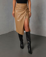 Latte % Like Wow Faux Leather Twisted Midi Skirt-5