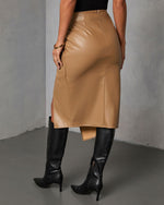 Latte % Like Wow Faux Leather Twisted Midi Skirt-4