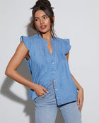 Light Wash % Ajay Denim Short Sleeve Blouse-1