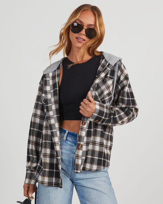 Bryan Hooded Flannel Button Down Top