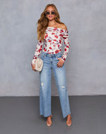 Cream Floral % Marilou One Shoulder Bodysuit-2