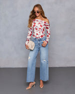 Cream Floral % Marilou One Shoulder Bodysuit-6