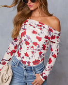 Cream Floral % Marilou One Shoulder Bodysuit-1