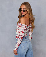 Cream Floral % Marilou One Shoulder Bodysuit-4