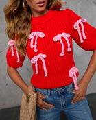 Tied Down Bow Embellished Sweater