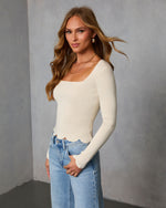 Cream % Between Moments Scallop Trim Top-3