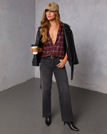 Muted Ember Plaid Button Down Top