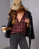 Muted Ember Plaid Button Down Top