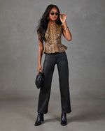 Autumn Prowl Vegan Leather Animal Print Peplum Top