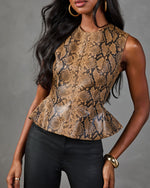 Autumn Prowl Vegan Leather Animal Print Peplum Top