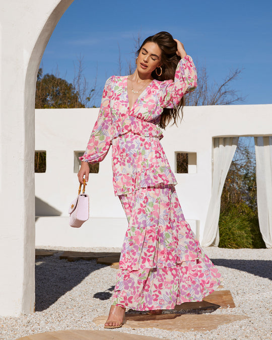 Janice Floral Tiered Long Sleeve Maxi Dress