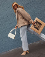 Mocha % Evans Oversized Sherpa Bomber Jacket-2