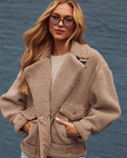 Mocha % Evans Oversized Sherpa Bomber Jacket-1