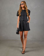Midnight Minimal Pleated Linen High Rise Shorts